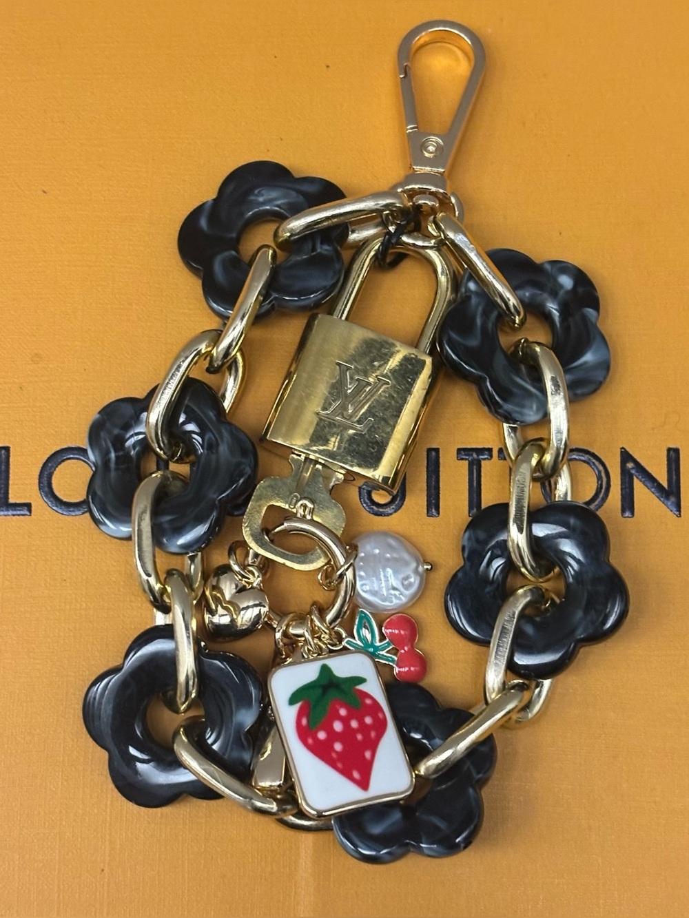Louis Vuitton Brass Lock & Key #310, Clover, Cherry, Bag Charm 5 inches